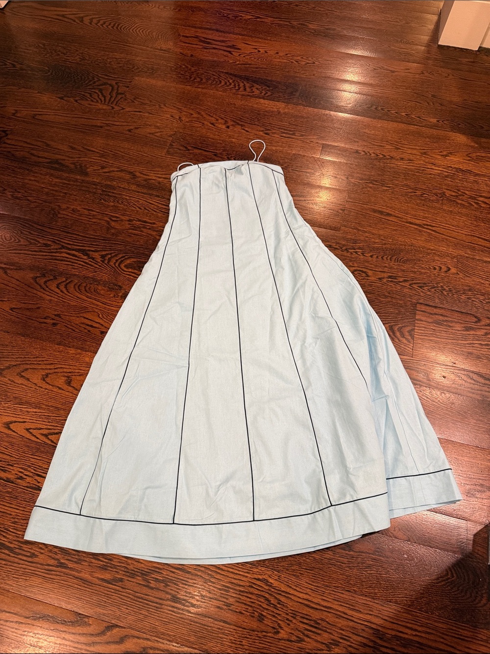 Light Blue Striped Maxi Skirt with Vertical Piping